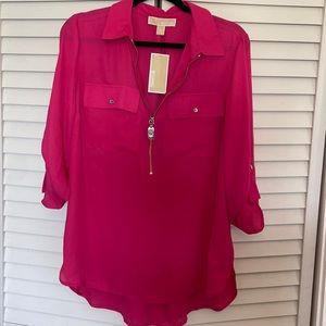 NWT Michael Kors Bright Pink Long Sleeve Blouse
